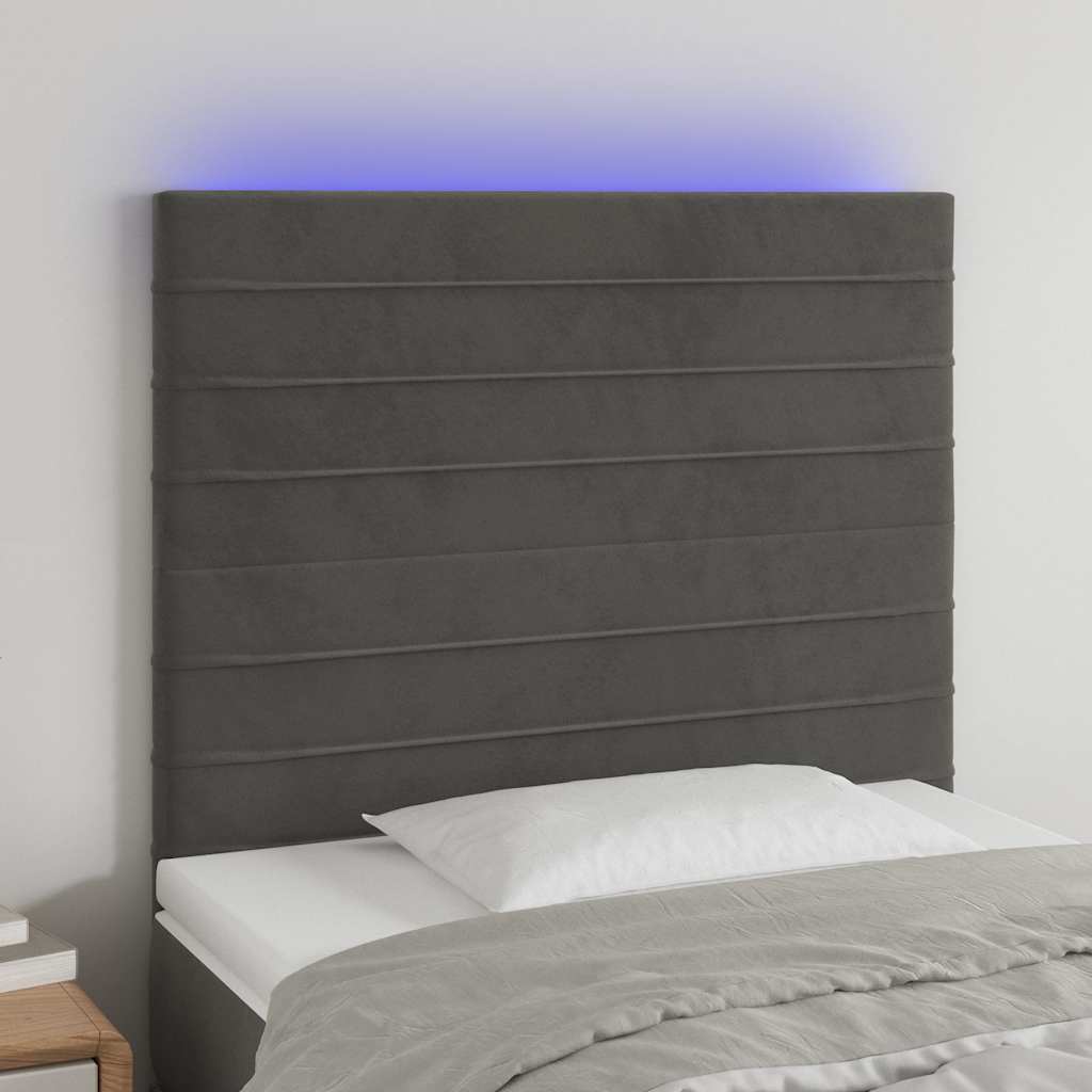 Sötétszürke bársony LED-es fejtámla 100x5x118/128 cm