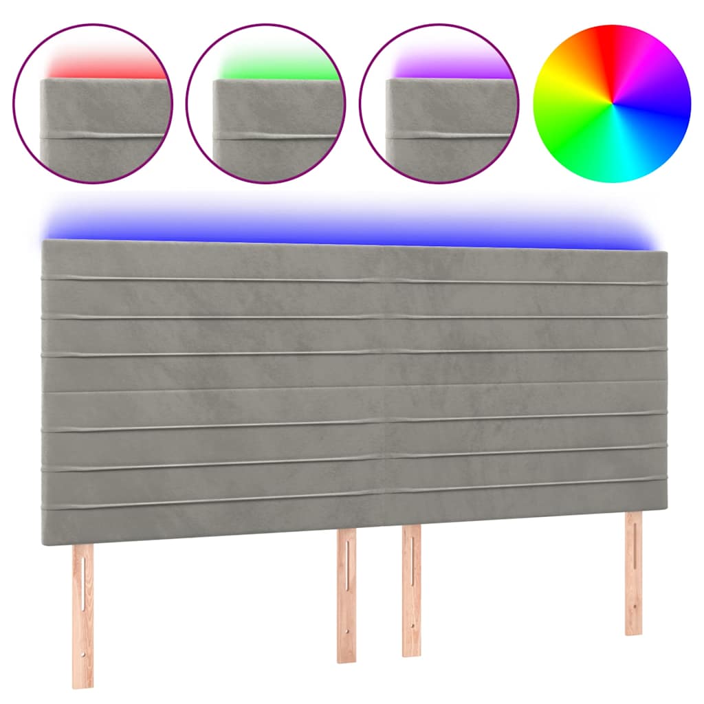 Világosszürke bársony LED-es fejtámla 160x5x118/128 cm 2