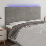 Világosszürke bársony LED-es fejtámla 160x5x118/128 cm