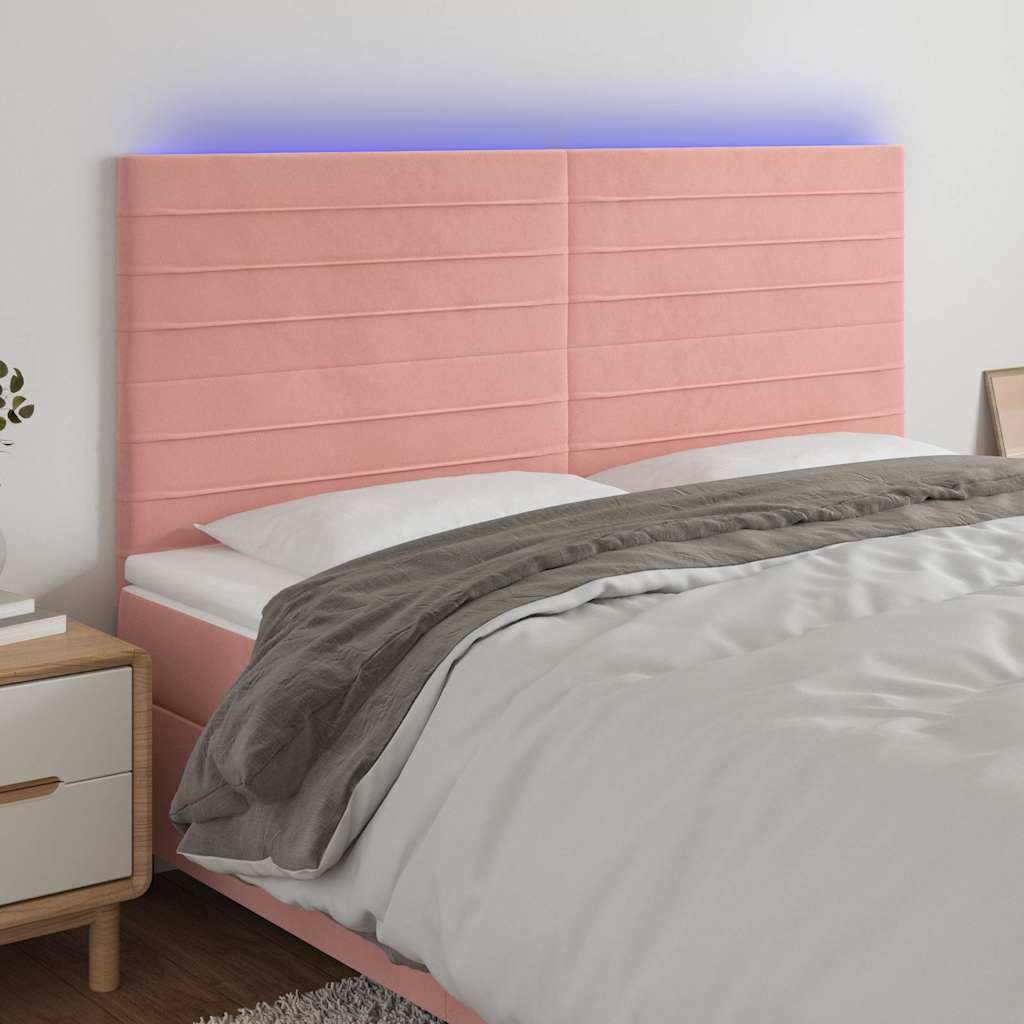 Rózsaszín bársony LED-es fejtámla 180x5x118/128 cm