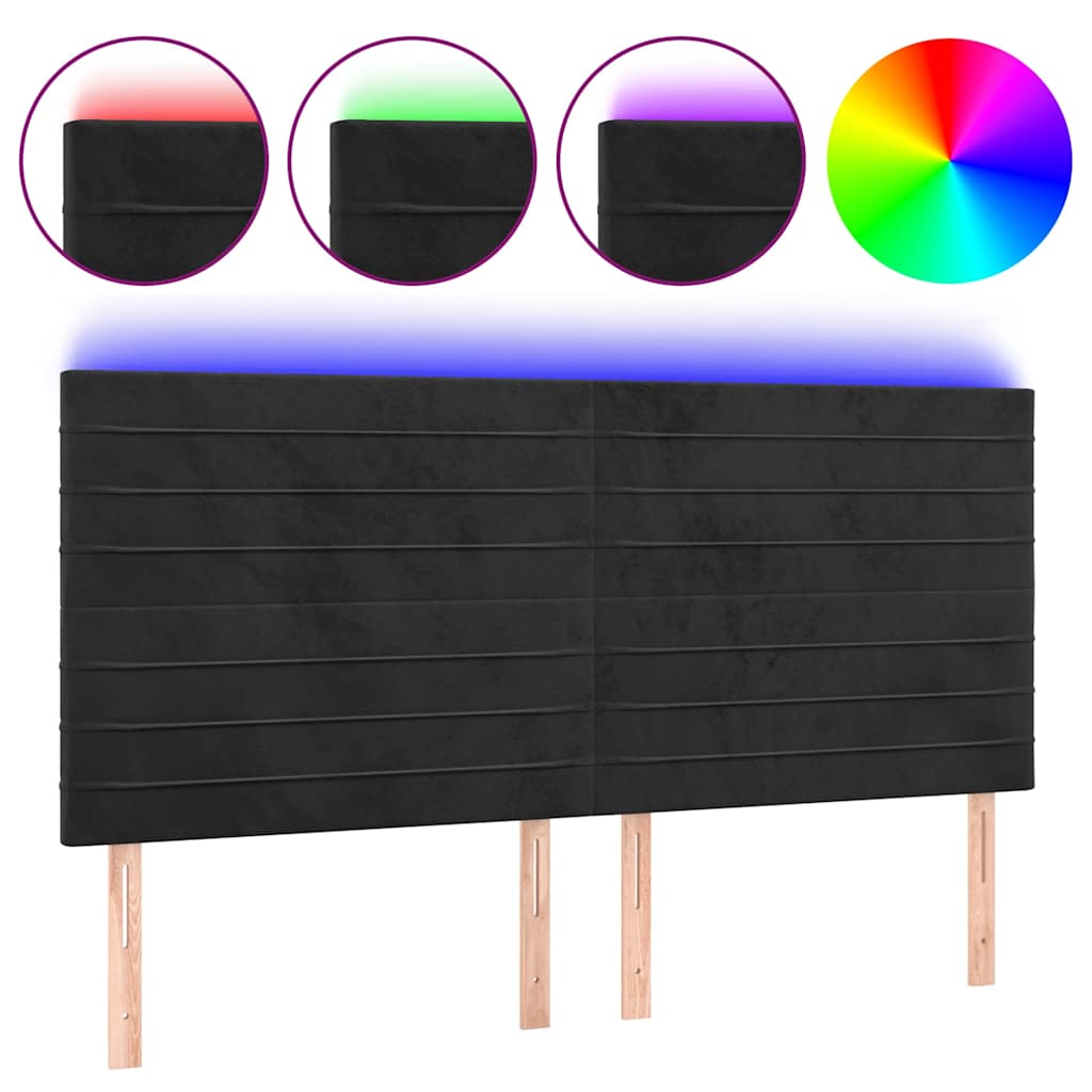 Fekete bársony LED-es fejtámla 200x5x118/128 cm 2