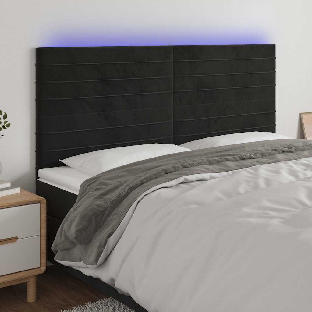Fekete bársony LED-es fejtámla 200x5x118/128 cm