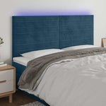 Sötétkék bársony LED-es fejtámla 200x5x118/128 cm