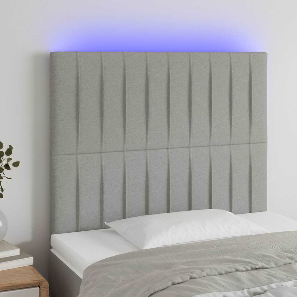 Világosszürke szövet LED-es fejtámla 80x5x118/128 cm