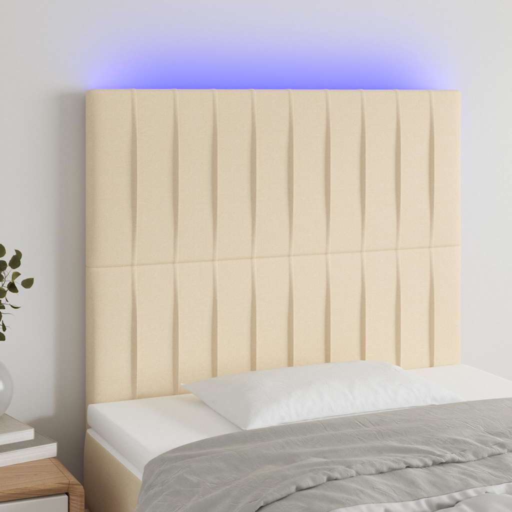 Krémszínű szövet LED-es fejtámla 80x5x118/128 cm