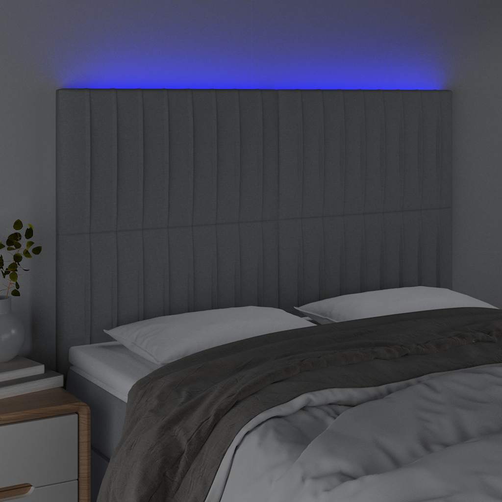 Világosszürke szövet LED-es fejtámla 144x5x118/128 cm 3