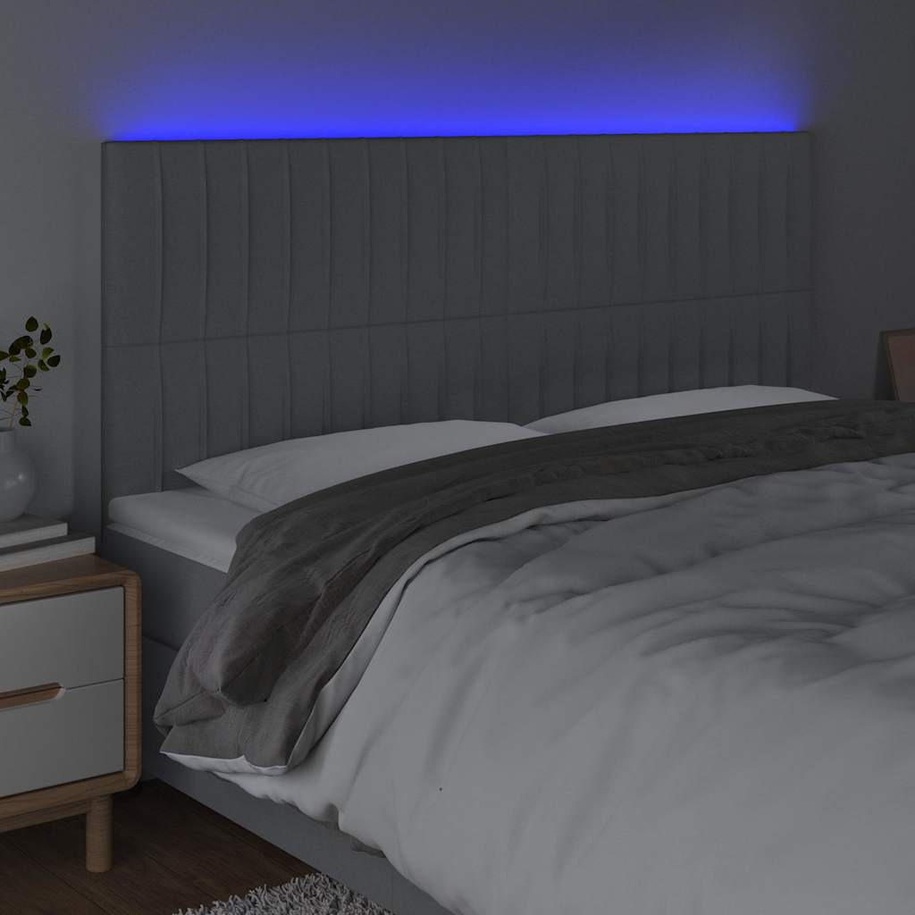 Világosszürke szövet LED-es fejtámla 180x5x118/128 cm 3