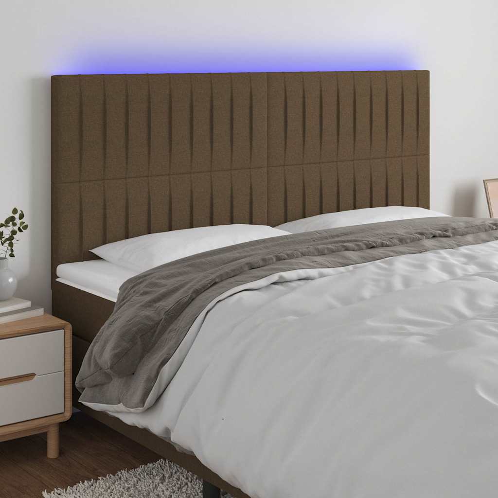 Sötétbarna szövet LED-es fejtámla 180x5x118/128 cm
