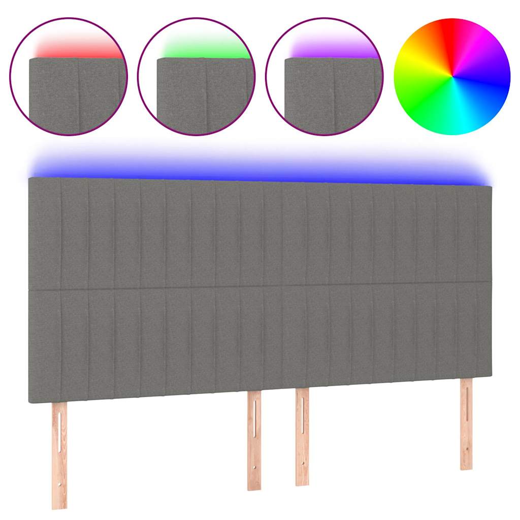 Sötétszürke szövet LED-es fejtámla 200x5x118/128 cm 2