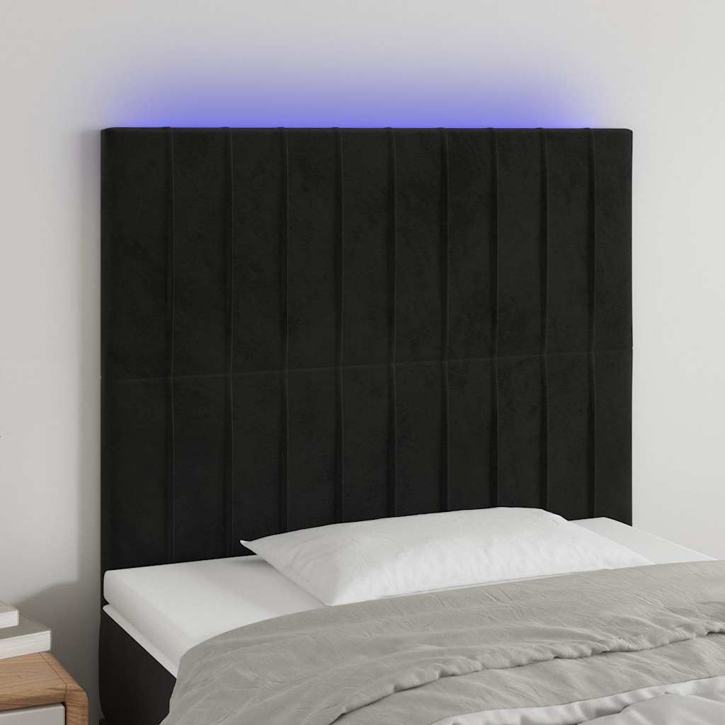 Fekete bársony LED-es fejtámla 90x5x118/128 cm