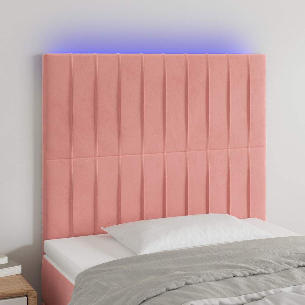 Rózsaszín bársony LED-es fejtámla 100x5x118/128 cm
