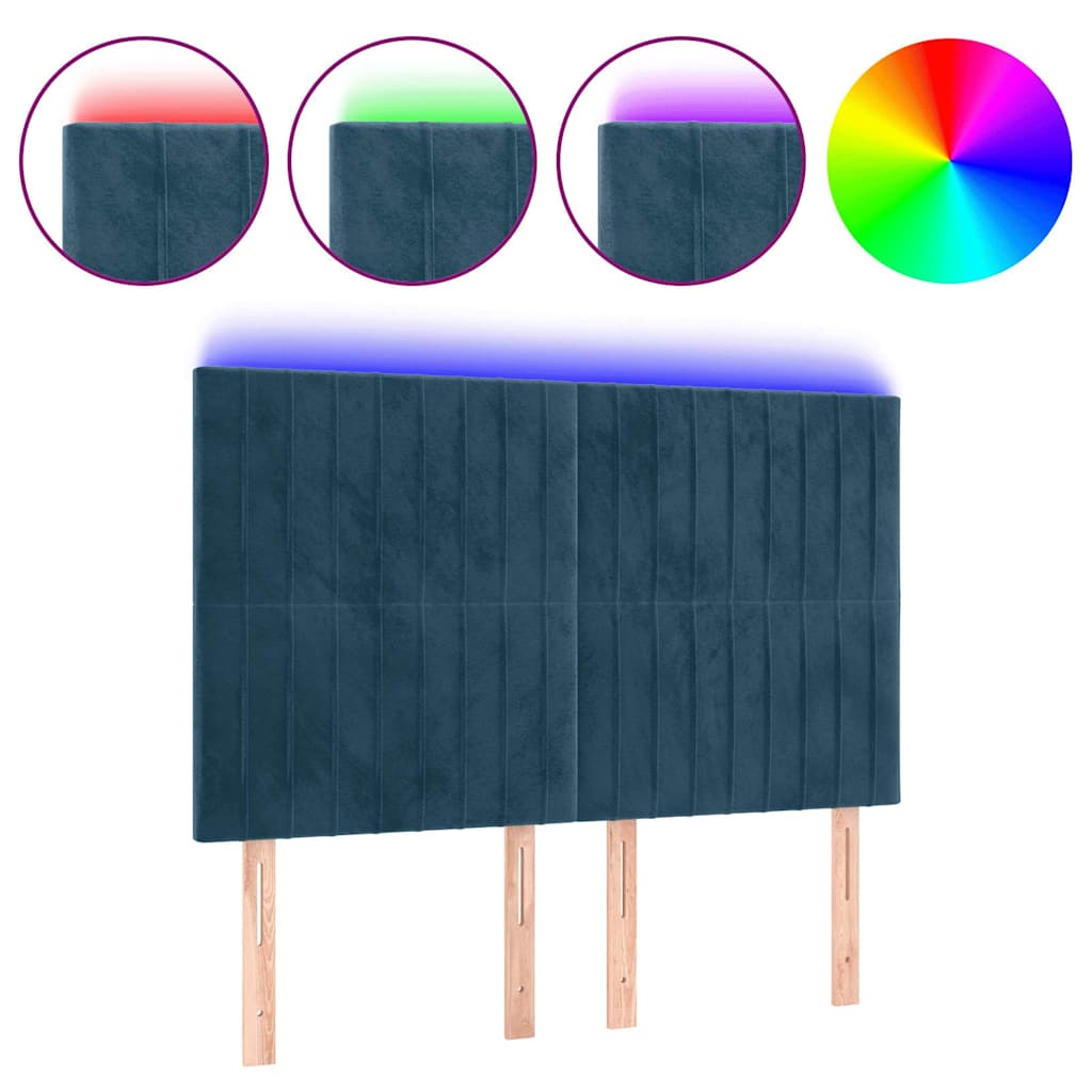Sötétkék bársony LED-es fejtámla 144x5x118/128 cm 2