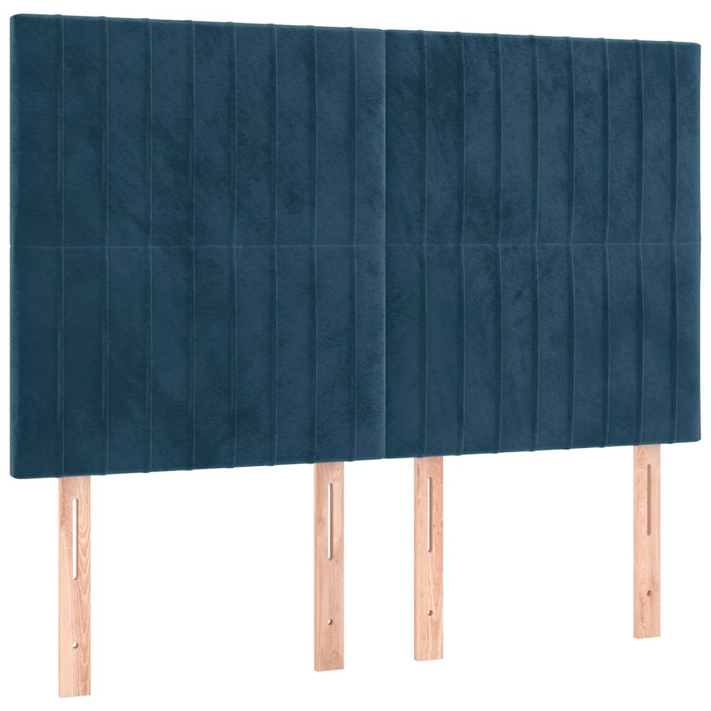 Sötétkék bársony LED-es fejtámla 144x5x118/128 cm 4