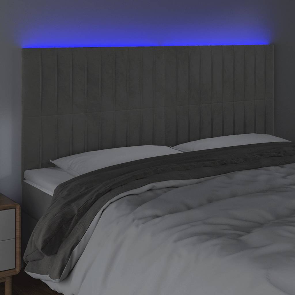 Világosszürke bársony LED-es fejtámla 160x5x118/128 cm 3