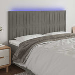 Világosszürke bársony LED-es fejtámla 160x5x118/128 cm
