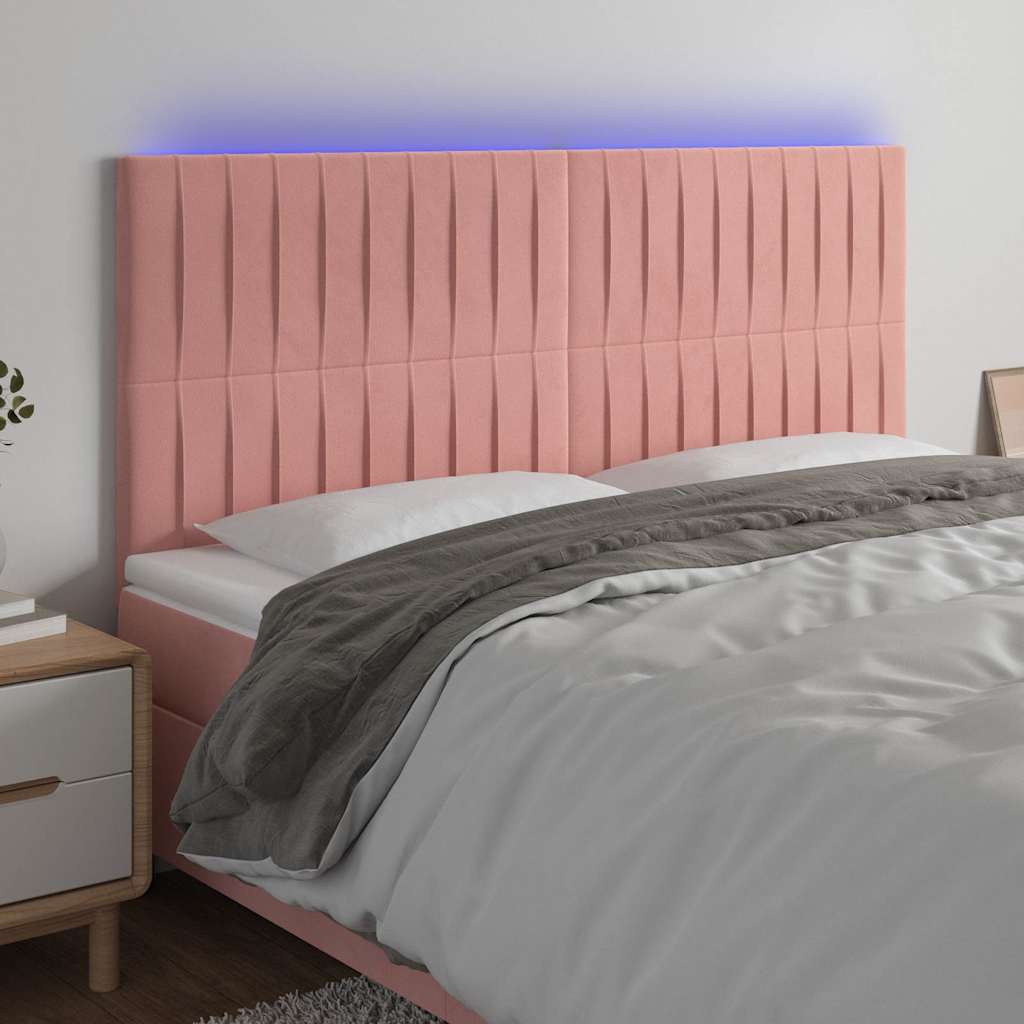 Rózsaszín bársony LED-es fejtámla 160x5x118/128 cm
