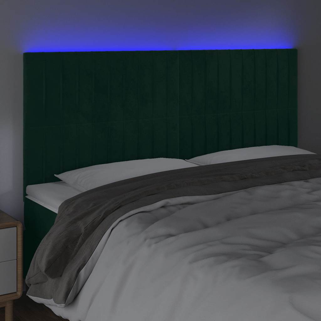 Sötétzöld bársony LED-es fejtámla 200x5x118/128 cm 4