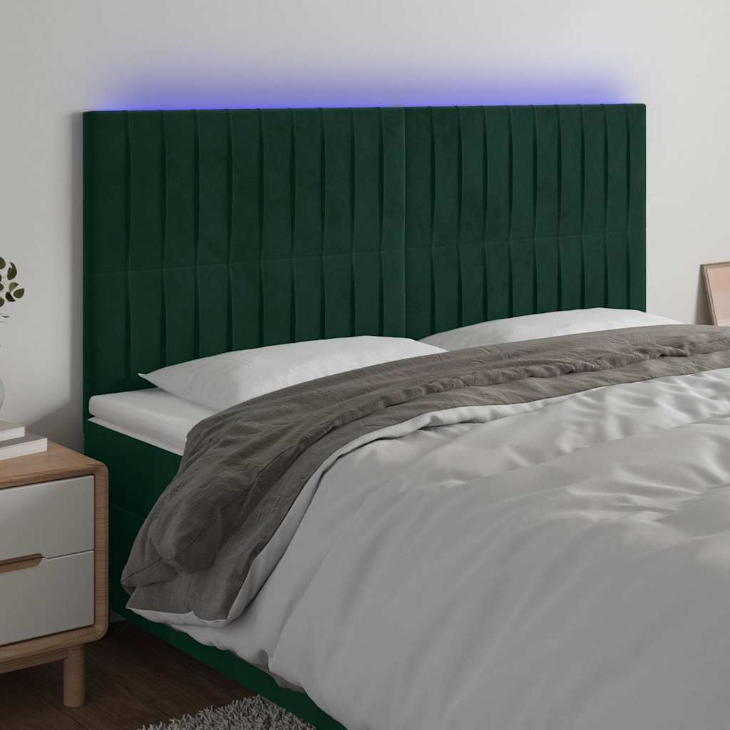 Sötétzöld bársony LED-es fejtámla 200x5x118/128 cm