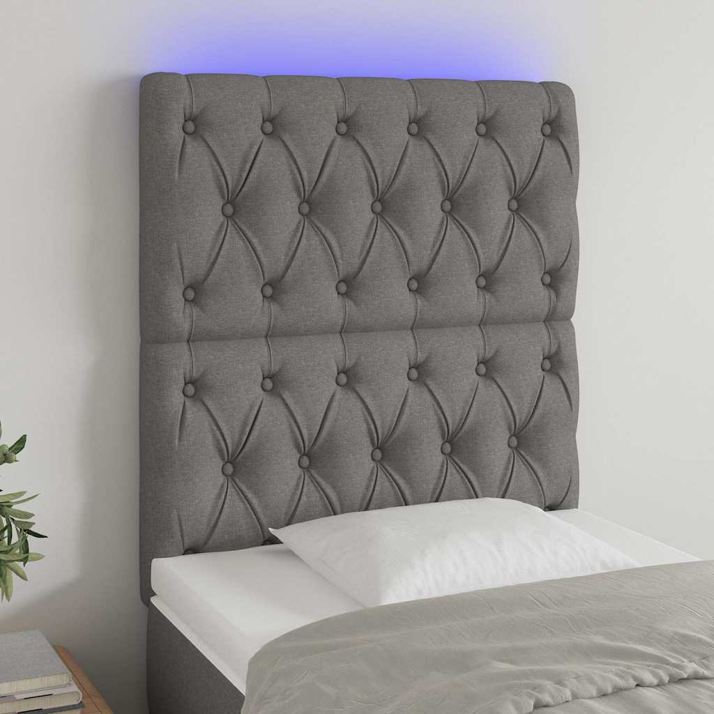 Sötétszürke szövet LED-es fejtámla 80x7x118/128 cm