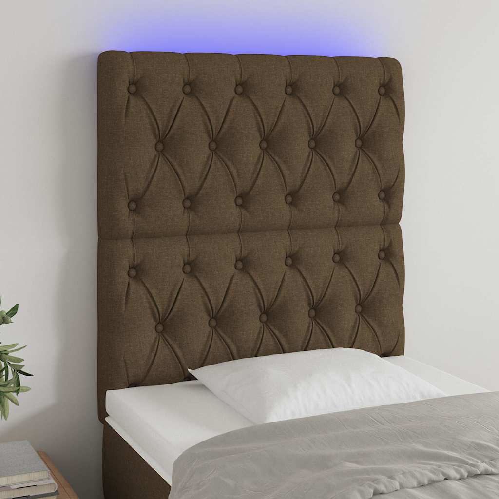 Sötétbarna szövet LED-es fejtámla 80x7x118/128 cm