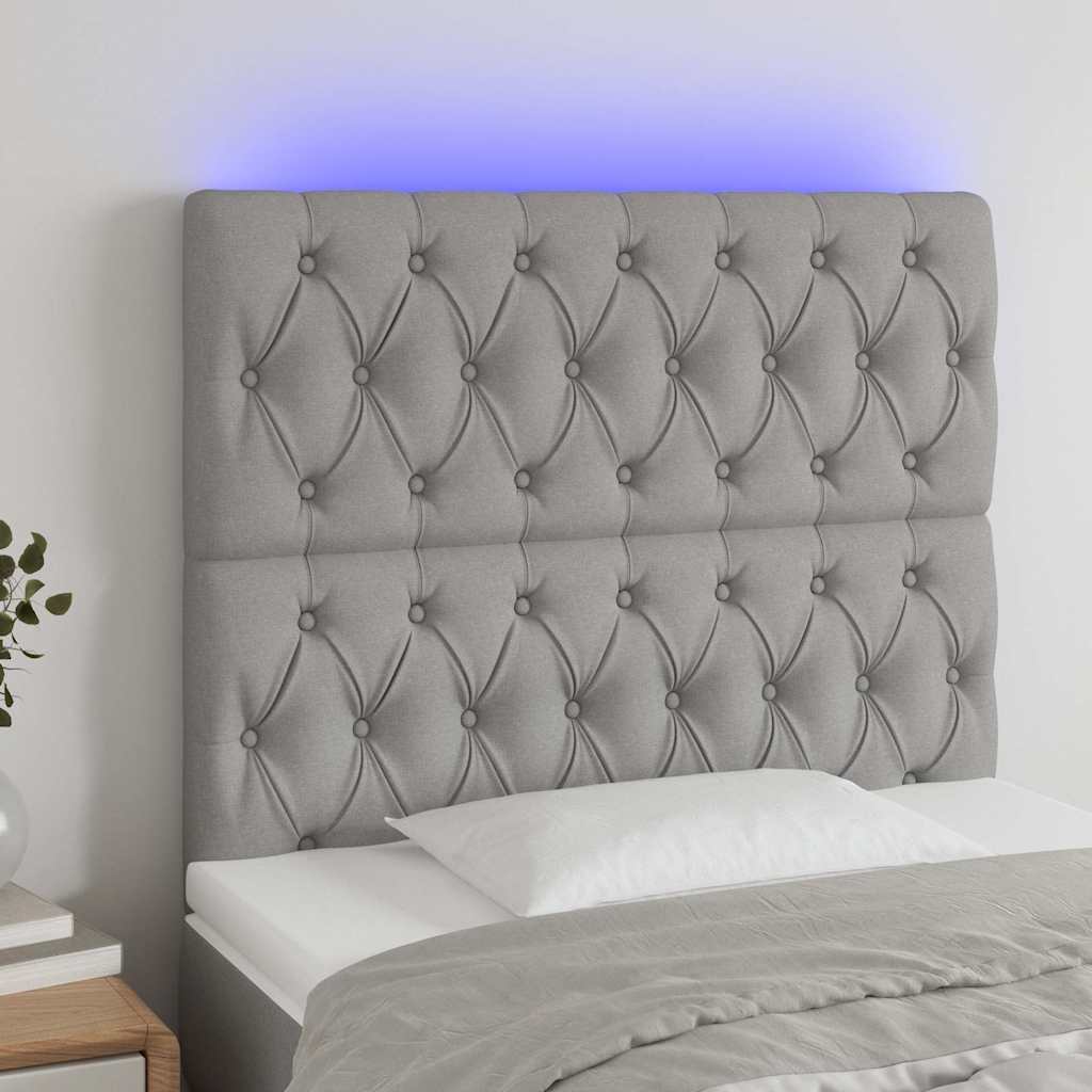 Világosszürke szövet LED-es fejtámla 90x7x118/128 cm