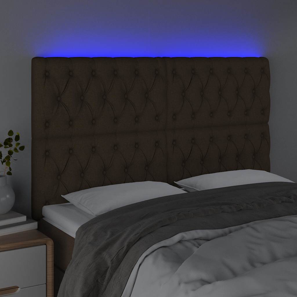 Sötétbarna szövet LED-es fejtámla 144x7x118/128 cm 3