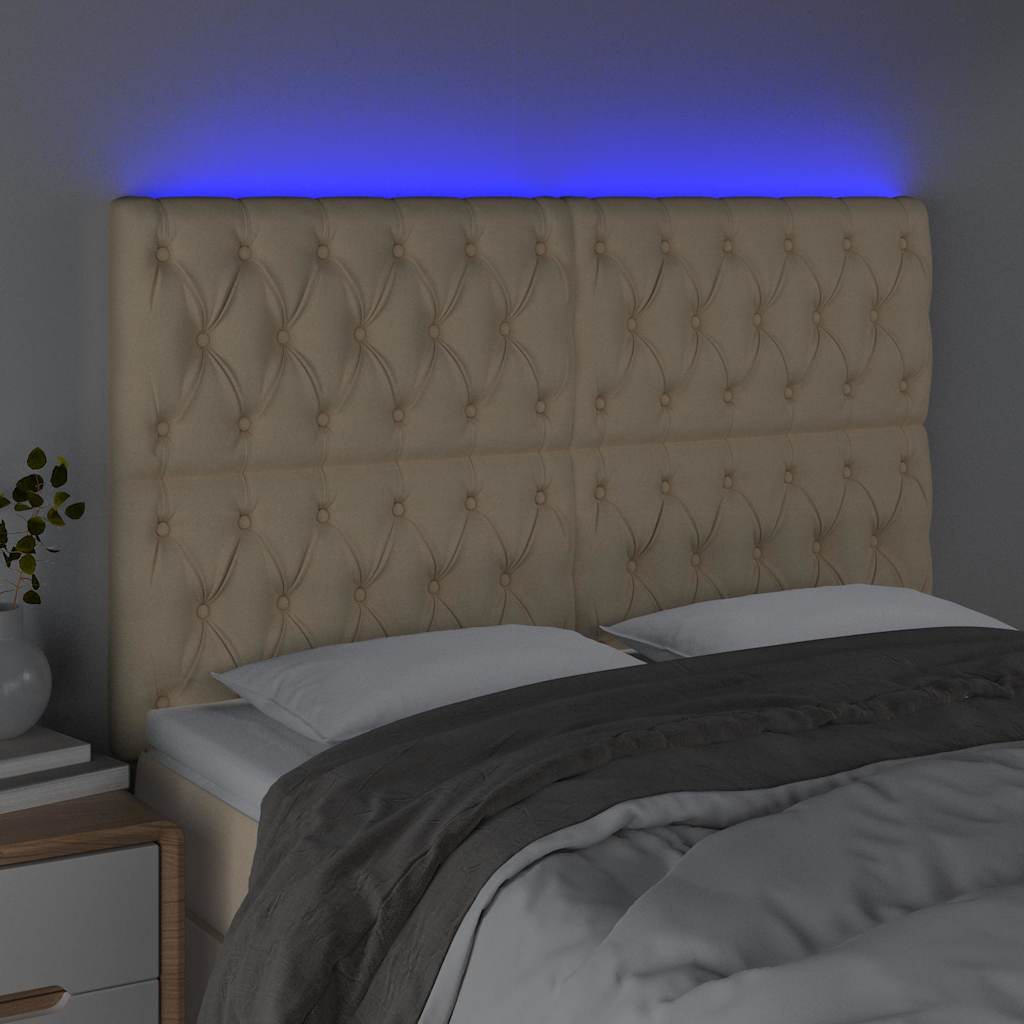 Krémszínű szövet LED-es fejtámla szárnyakkal 160x7x118/128 cm 3