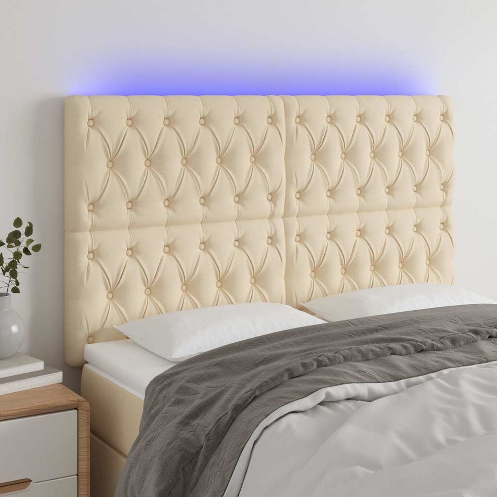 Krémszínű szövet LED-es fejtámla szárnyakkal 160x7x118/128 cm