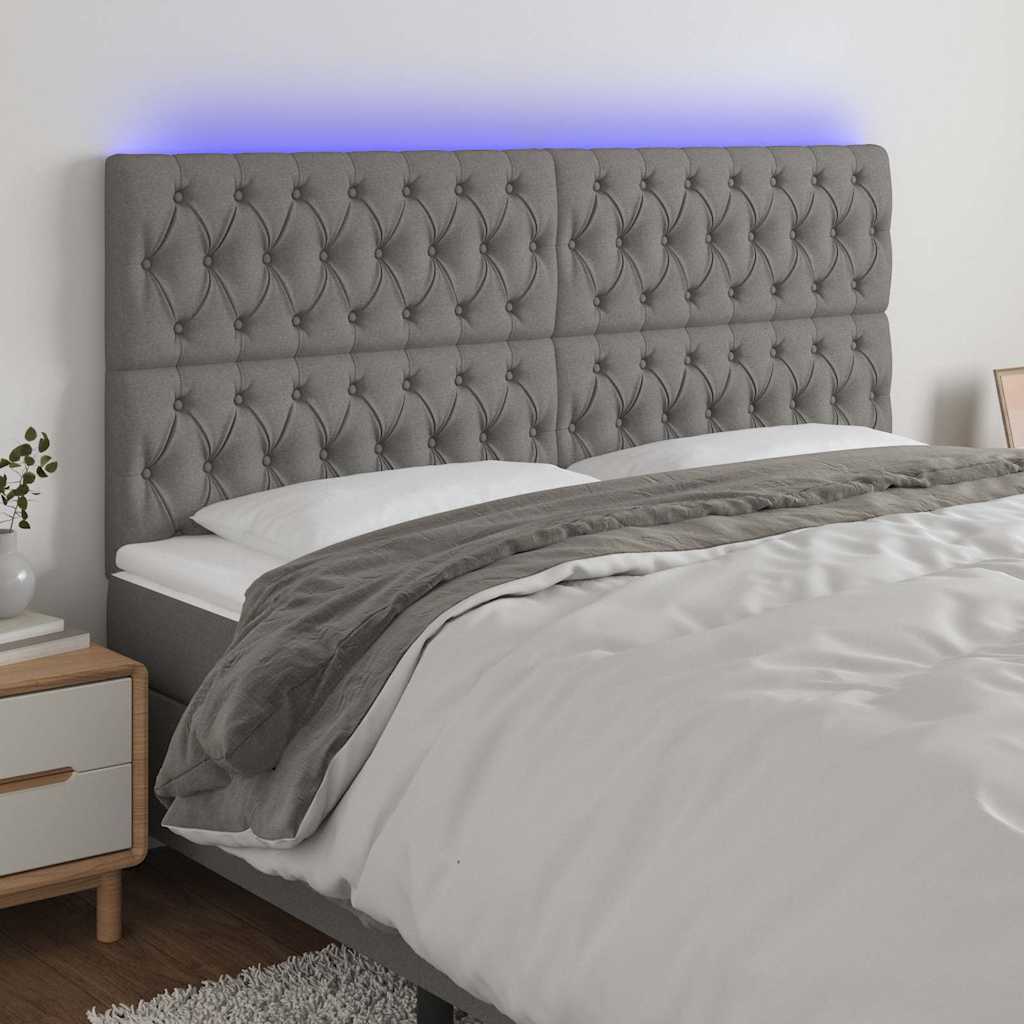 Sötétszürke szövet LED-es fejtámla 180x7x118/128 cm