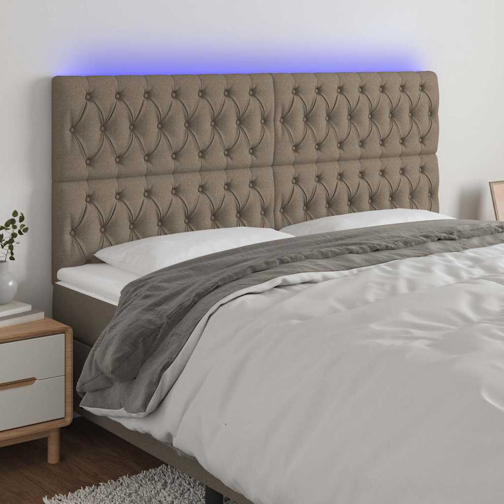 Tópszínű szövet LED-es fejtámla 180x7x118/128 cm