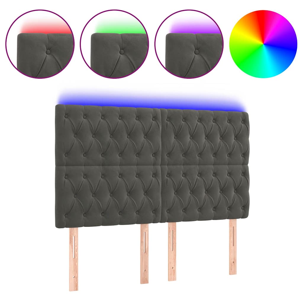 Sötétszürke bársony LED-es fejtámla 144x7x118/128 cm 2