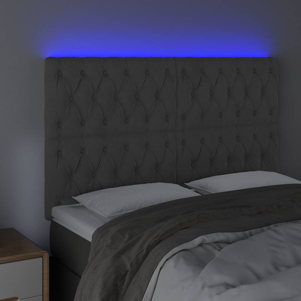 Sötétszürke bársony LED-es fejtámla 144x7x118/128 cm 3