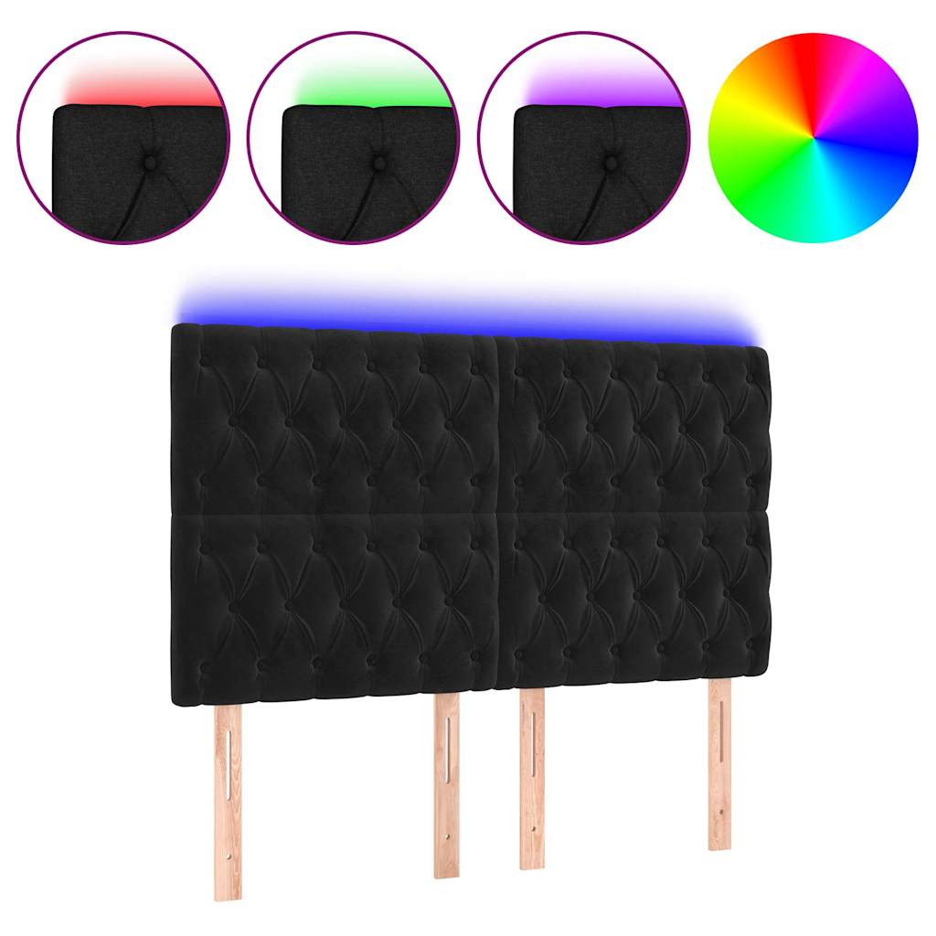Fekete bársony LED-es fejtámla 144x7x118/128 cm 2
