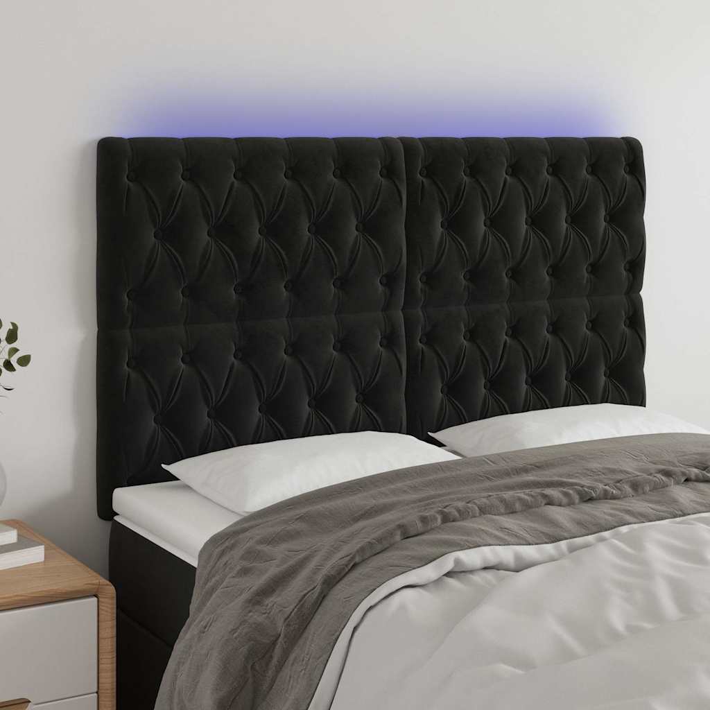 Fekete bársony LED-es fejtámla 144x7x118/128 cm