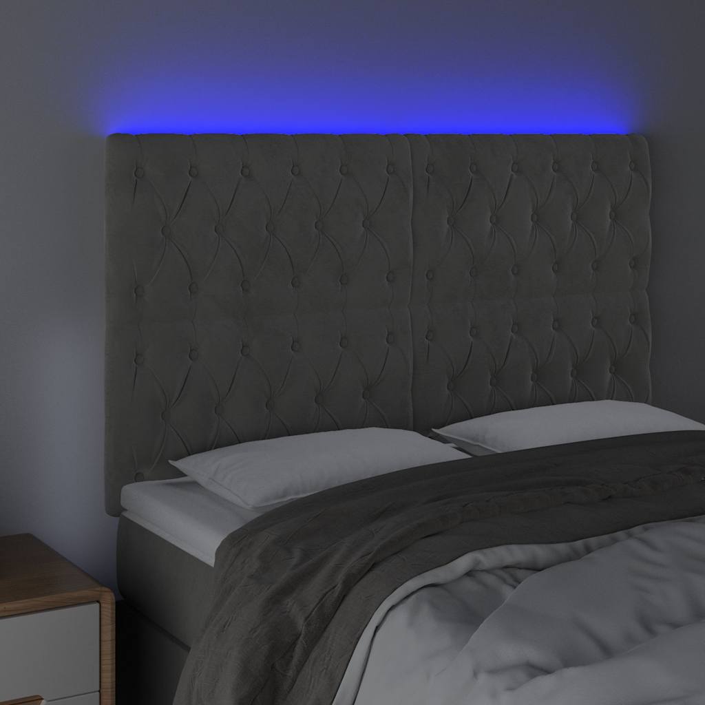 Világosszürke bársony LED-es fejtámla 160x7x118/128 cm 3