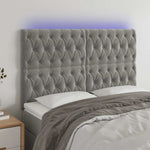 Világosszürke bársony LED-es fejtámla 160x7x118/128 cm
