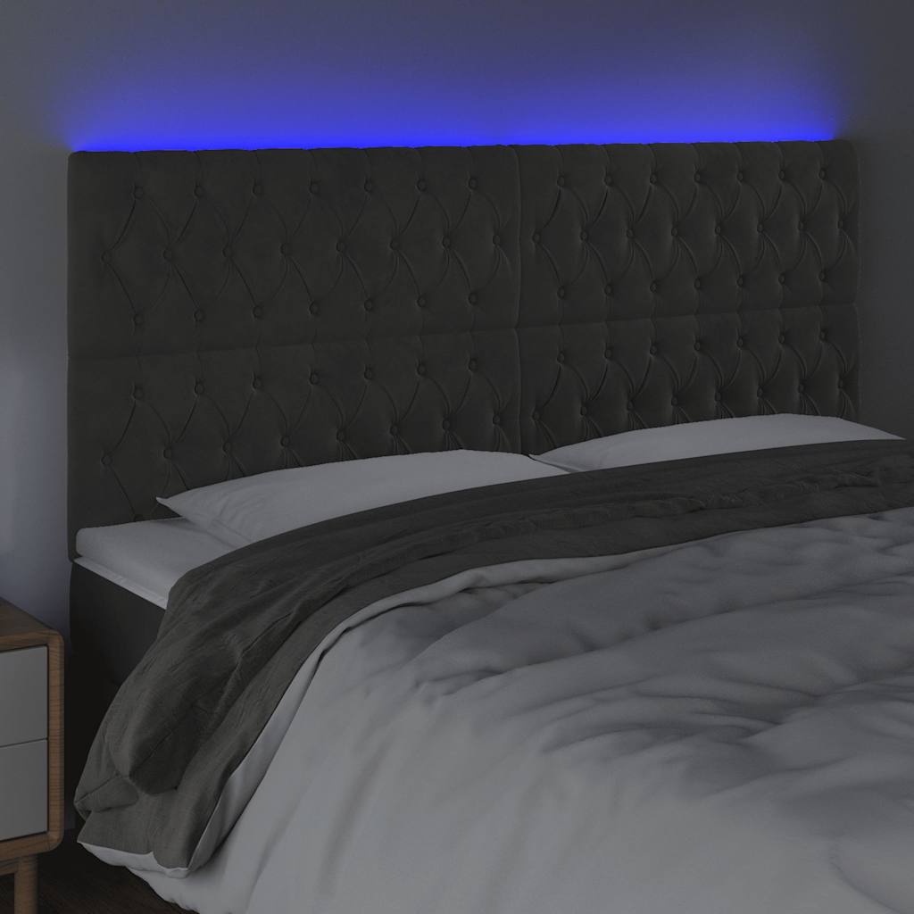 Sötétszürke bársony LED-es fejtámla 200x7x118/128 cm 3