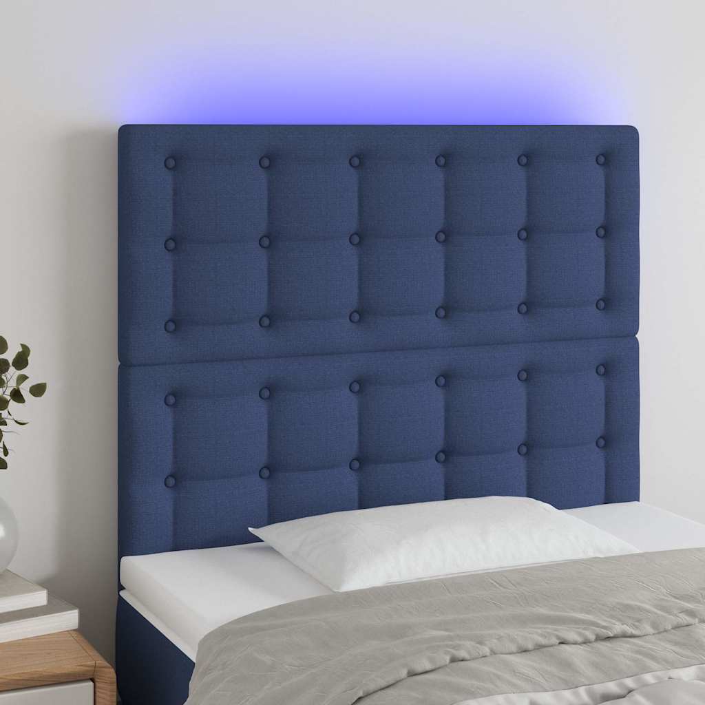 Kék szövet LED-es fejtámla 80x5x118/128 cm