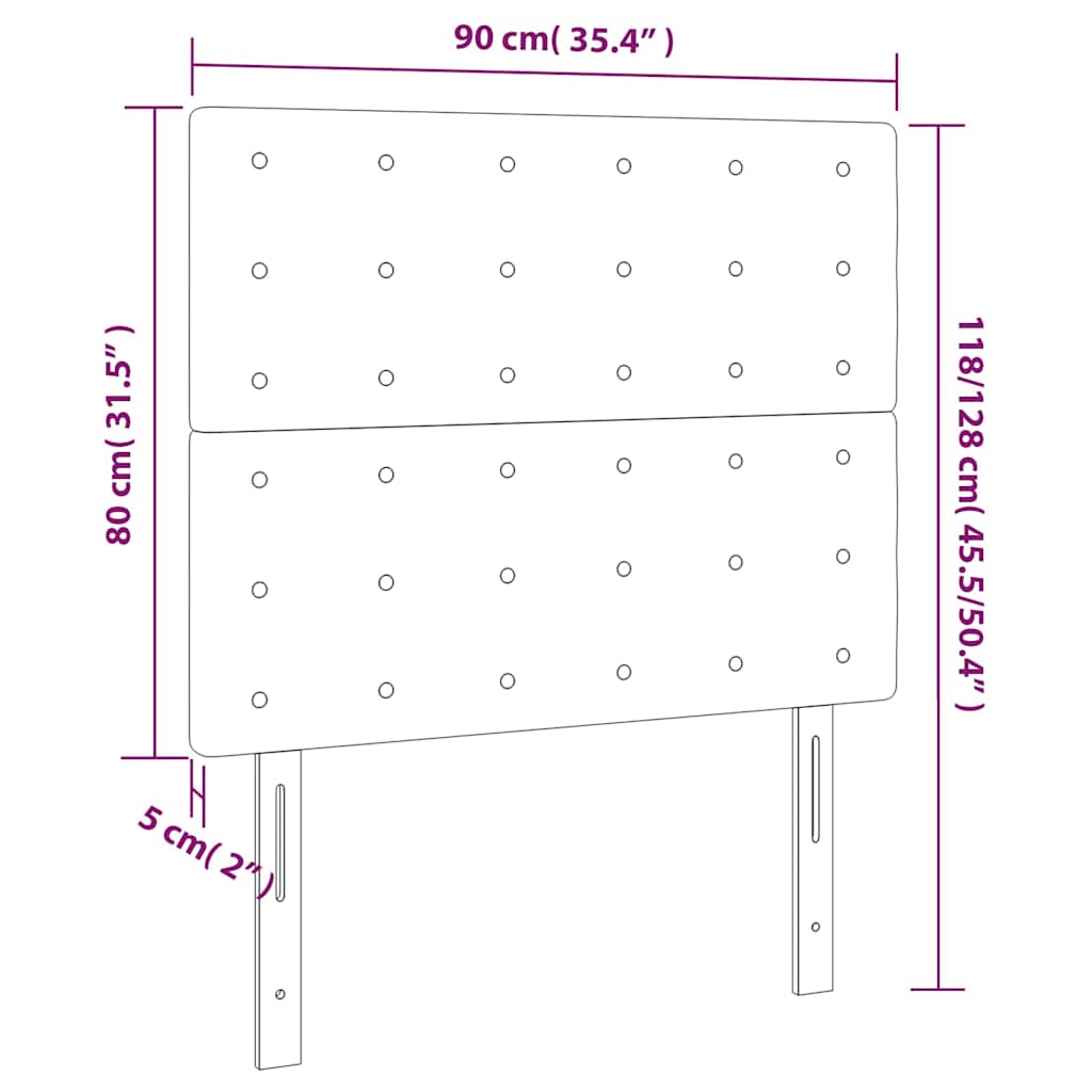 Tópszínű szövet LED-es fejtámla 90x5x118/128 cm 6