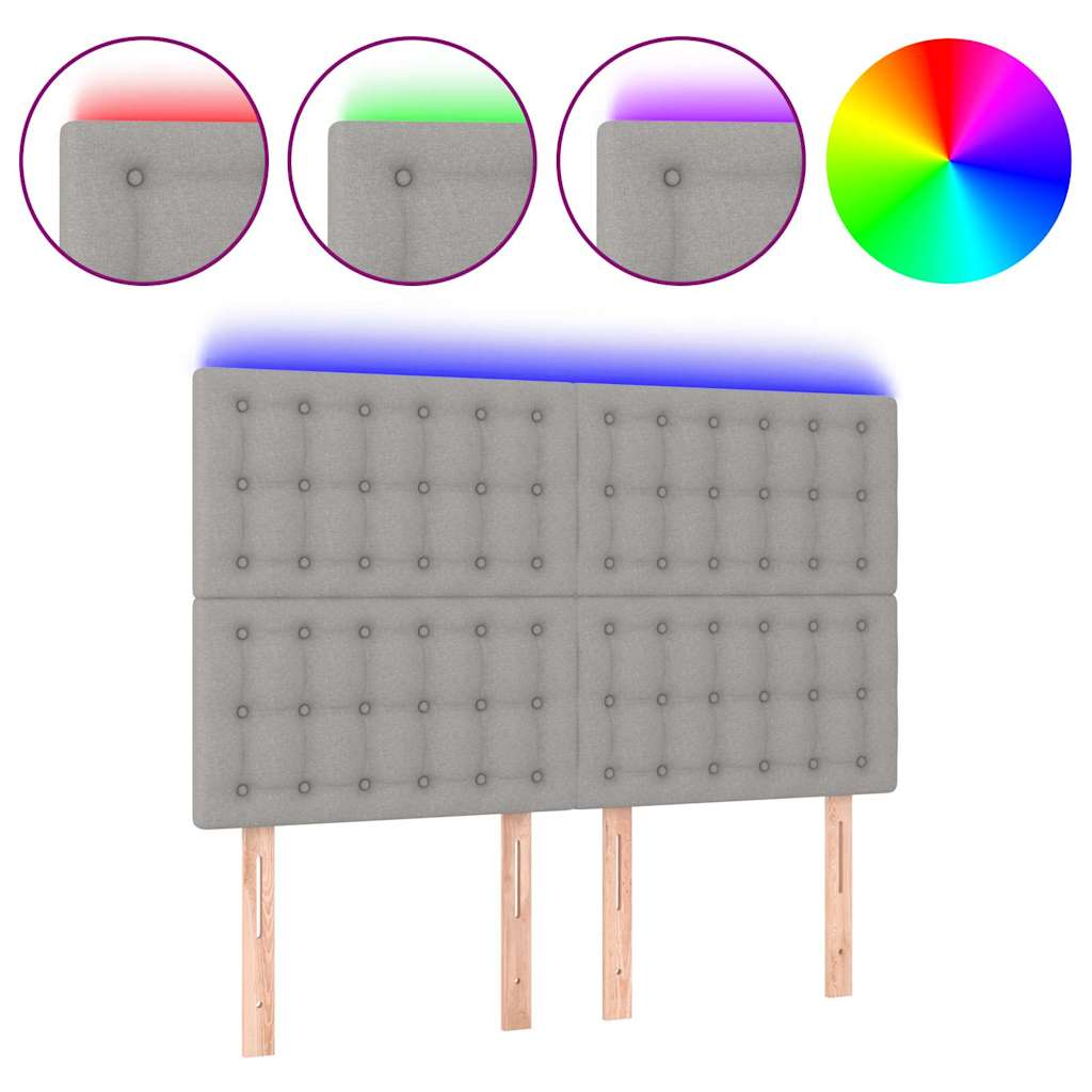 Világosszürke szövet LED-es fejtámla 144x5x118/128 cm 2