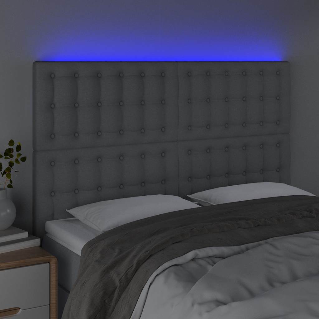 Világosszürke szövet LED-es fejtámla 144x5x118/128 cm 3