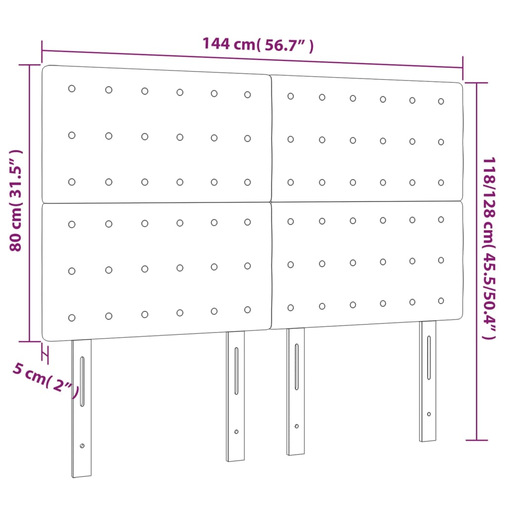 Világosszürke szövet LED-es fejtámla 144x5x118/128 cm 6