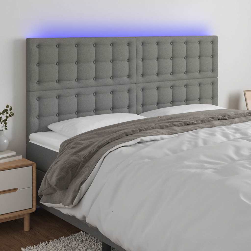 Sötétszürke szövet LED-es fejtámla 180x5x118/128 cm