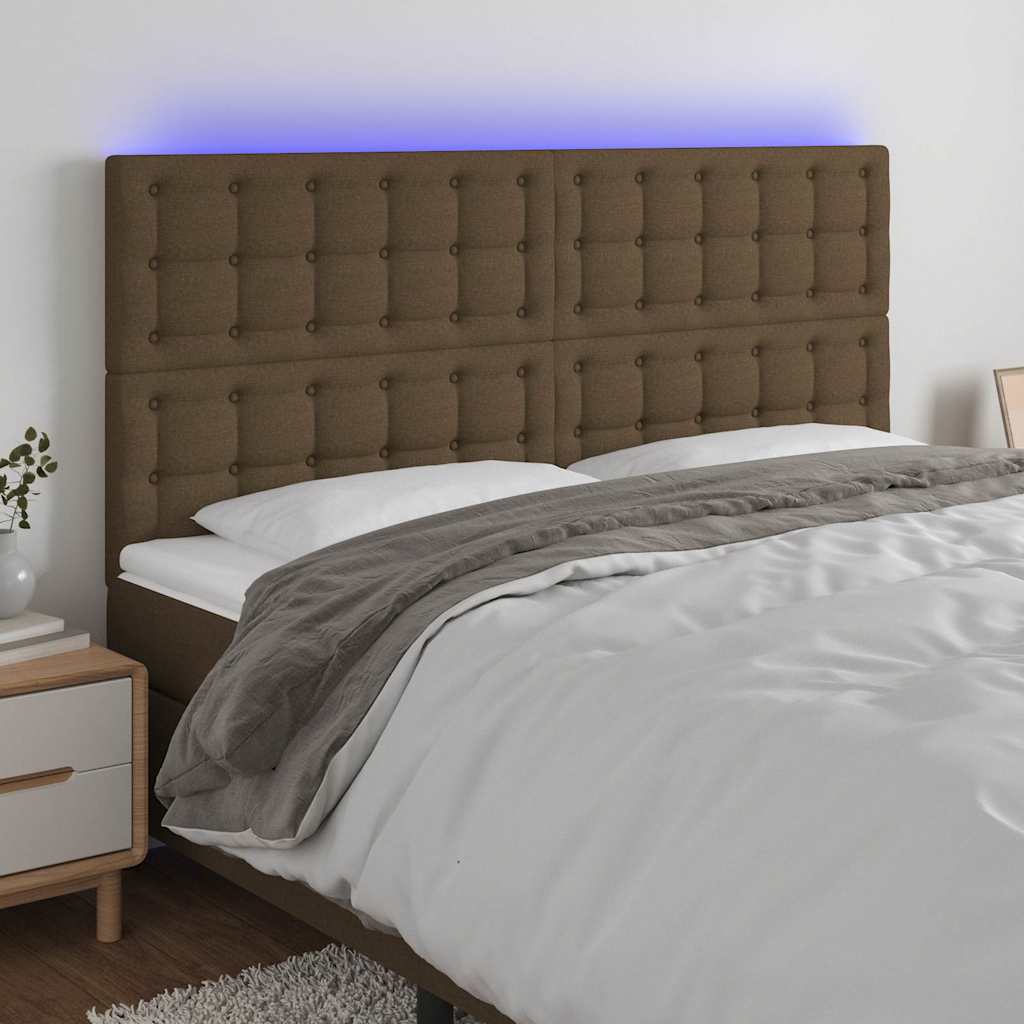 Sötétbarna szövet LED-es fejtámla 180x5x118/128 cm