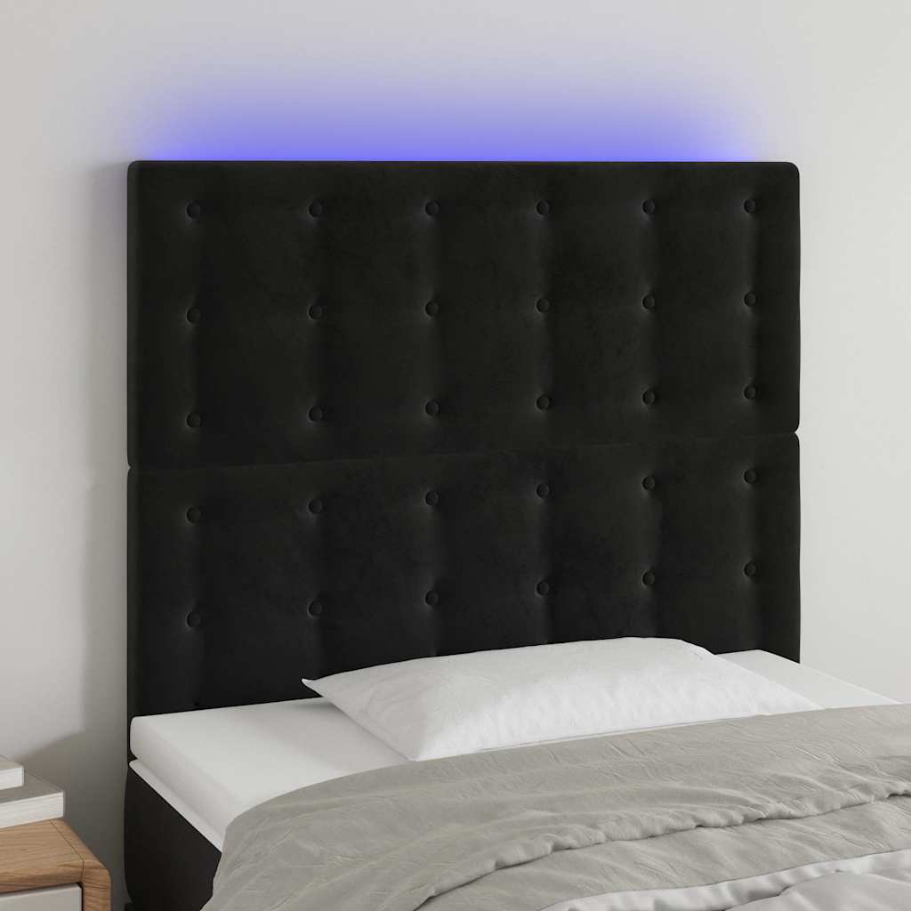Fekete bársony LED-es fejtámla 90x5x118/128 cm