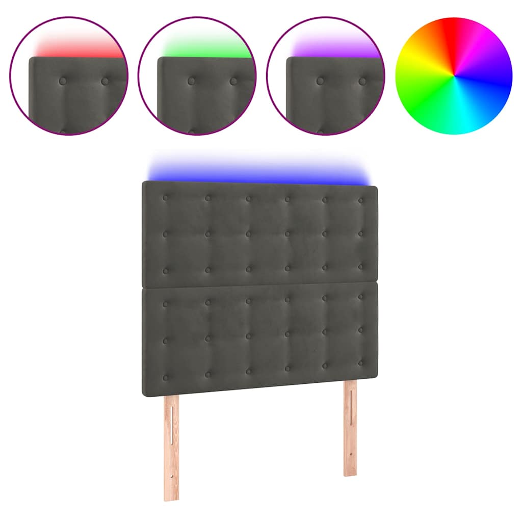 Sötétszürke bársony LED-es fejtámla 100x5x118/128 cm 2