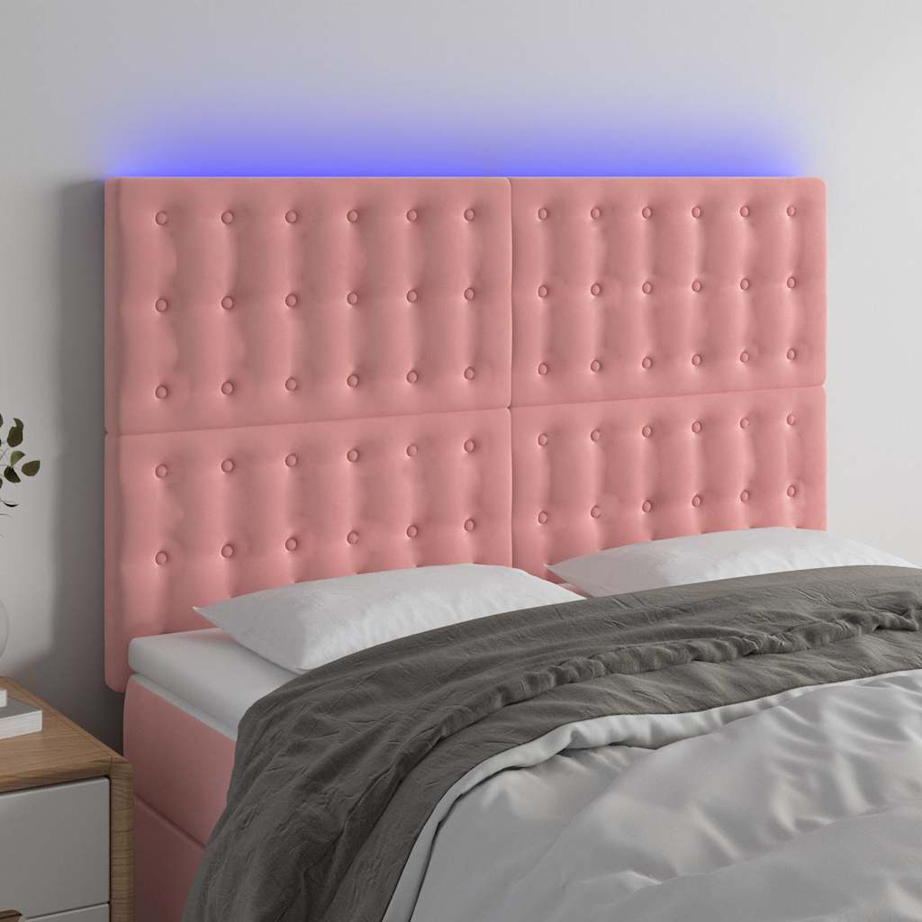 Rózsaszín bársony LED-es fejtámla 144x5x118/128 cm