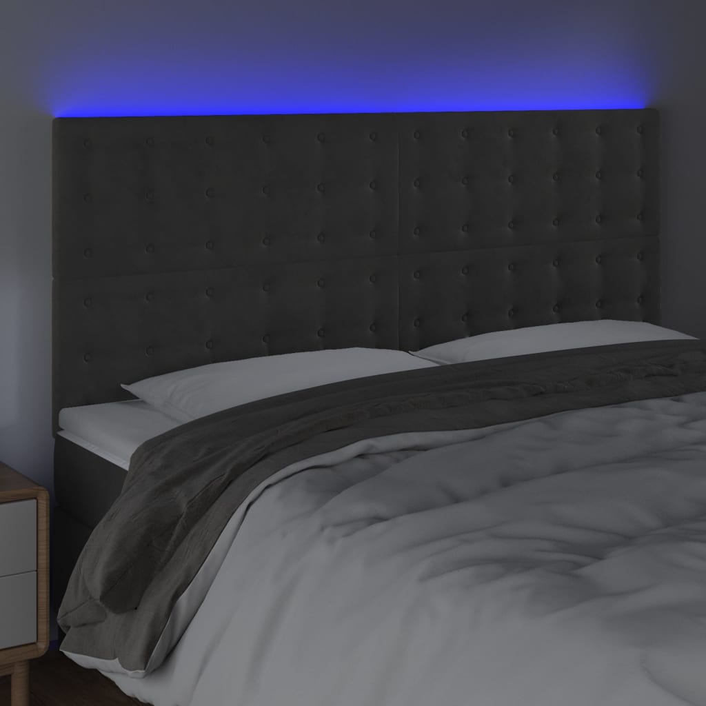 Sötétszürke bársony LED-es fejtámla 160x5x118/128 cm 3