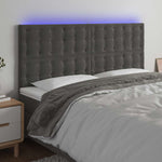Sötétszürke bársony LED-es fejtámla 160x5x118/128 cm