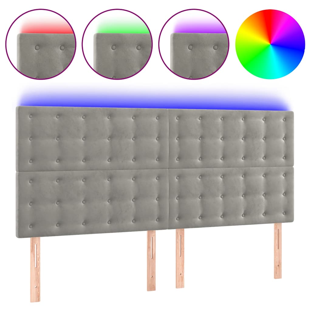Világosszürke bársony LED-es fejtámla 180x5x118/128 cm 2